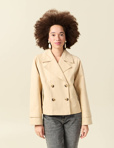 Trench oversize court col tailleur beige femme