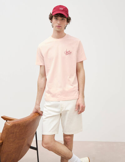 T-shirt en coton rose poudr&eacute;e homme