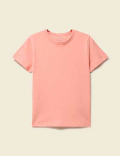 T-shirt cintr&eacute; col rond manches courtes rose corail femme