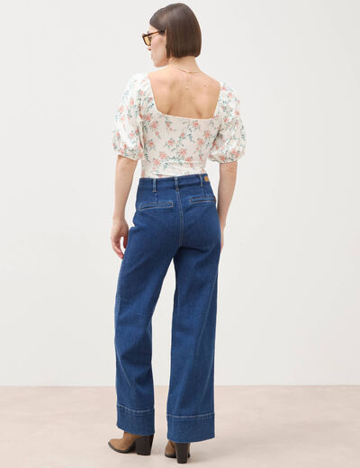 Body col bateau manches bouffantes blanc femme
