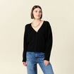Gilet ajouré col V manches longues noir femme