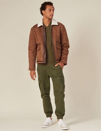 Blouson suédine col aviateur marron homme