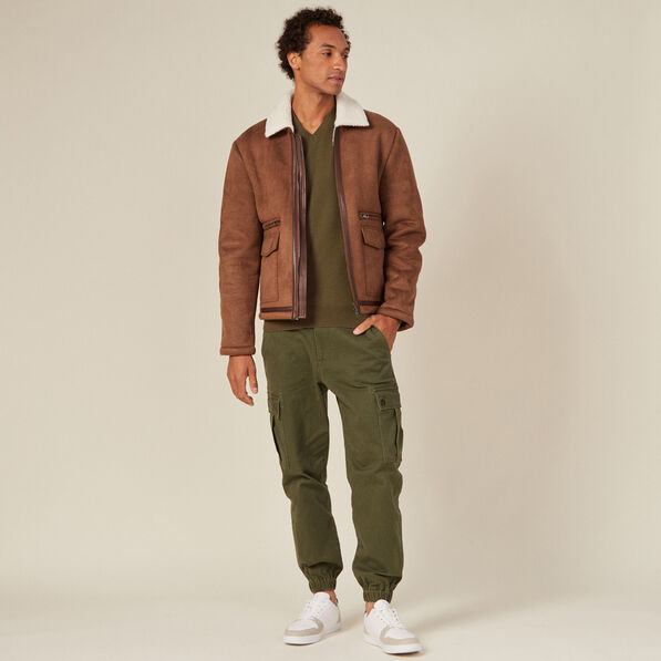 Blouson suédine col aviateur marron homme