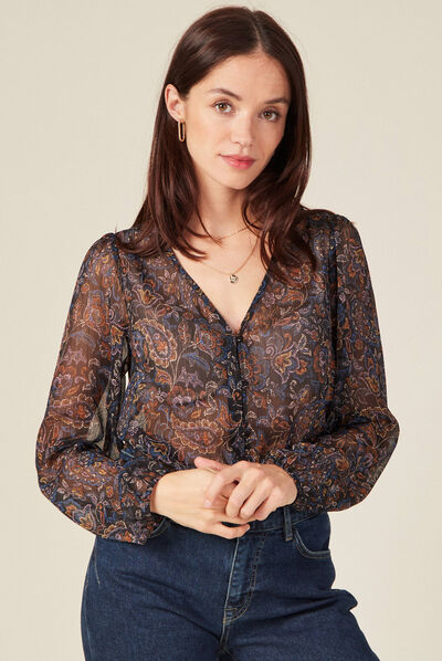 Chemise manches longues noir femme
