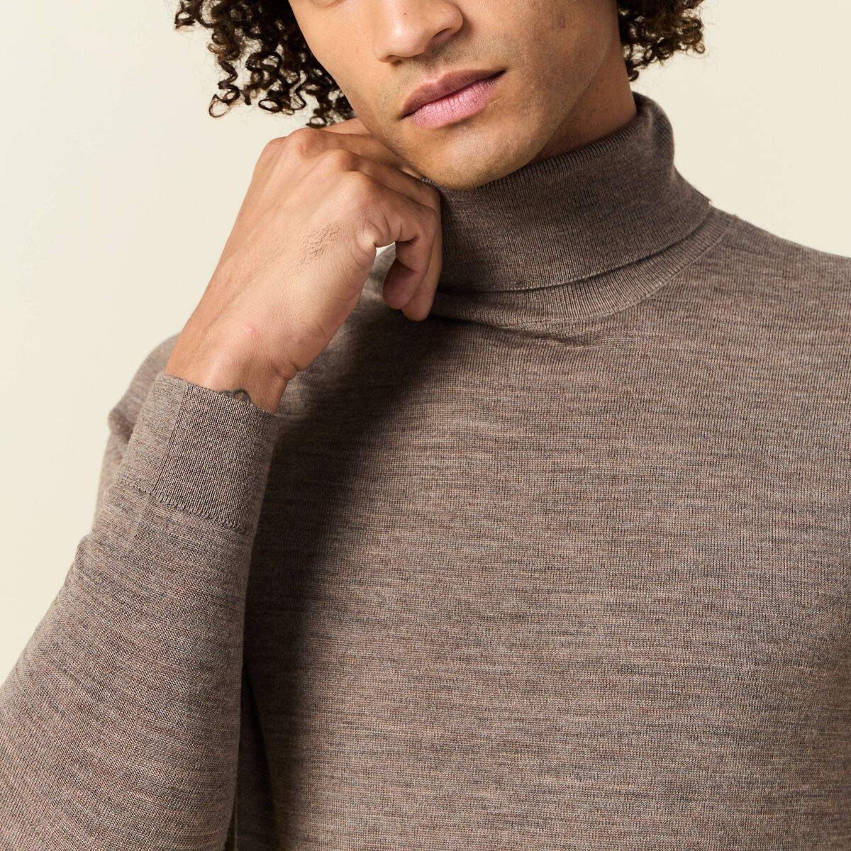 Pull 100% laine mérinos marron foncé homme