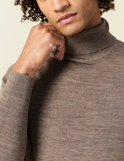 Pull 100% laine mérinos marron foncé homme