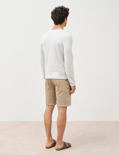 Pull fin en coton manches longues ecru homme
