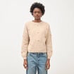 Pull droit col rond manches longues creme femme