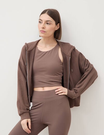Sweat boyfriend &agrave; capuche marron femme