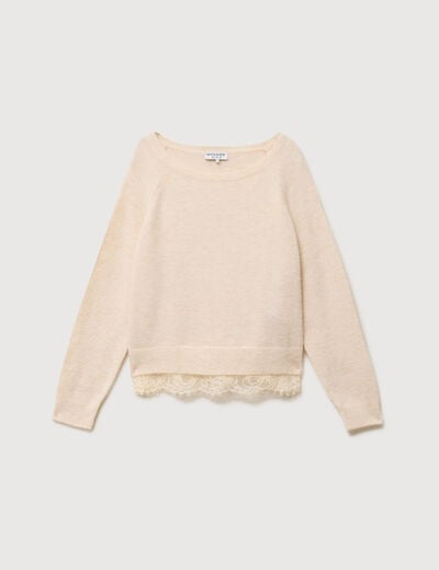 Pull manches longues col bateau ivoire femme