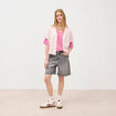 T-shirt col v manches courtes en coton rose framboise femme