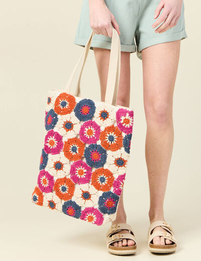Sac cabas crochet multicolore femme