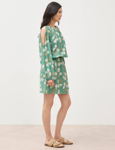 Robe manches longues col rond vert &eacute;meraude femme