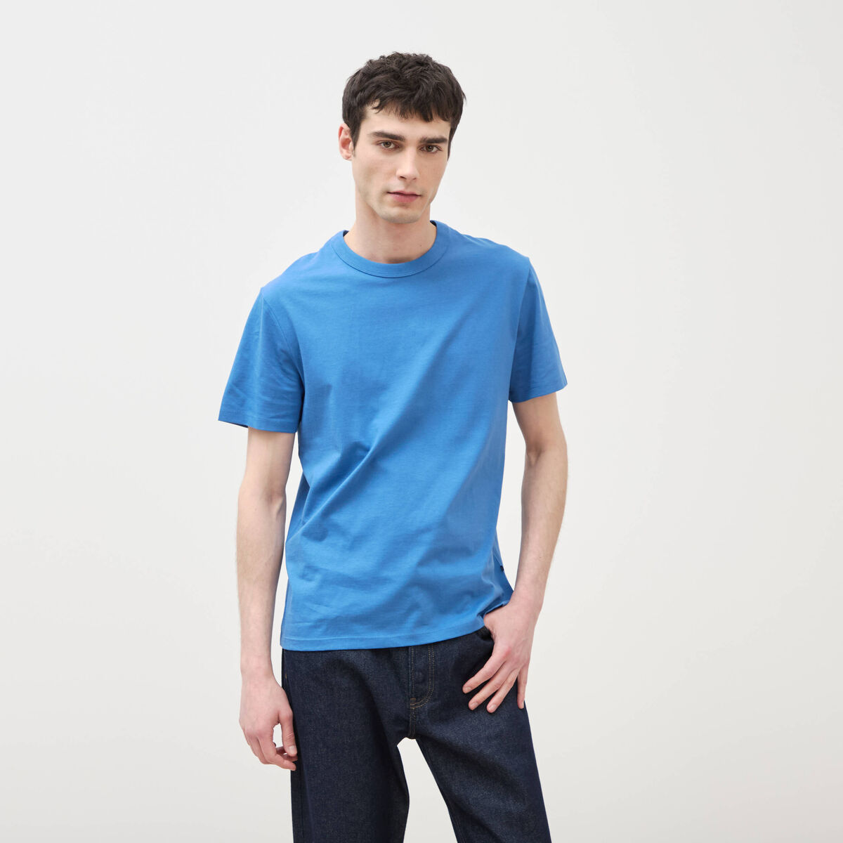 T-shirt en coton manches courtes bleu fonc&eacute; homme