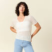 Pull manches courtes ajouré creme femme