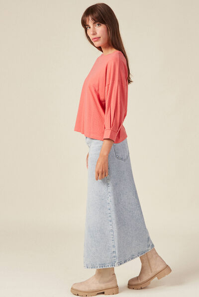 T-shirt manches 3/4 terracotta femme