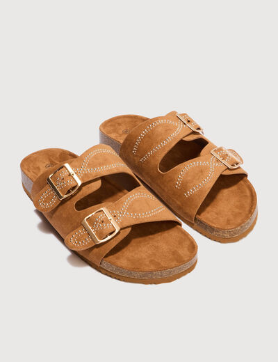 Mules avec d&eacute;tails clout&eacute;s marron femme