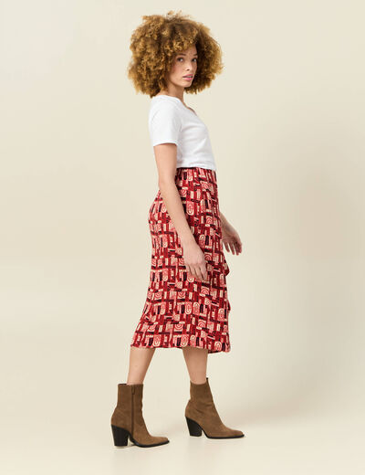 Jupe midi portefeuille fluide rouge foncé femme
