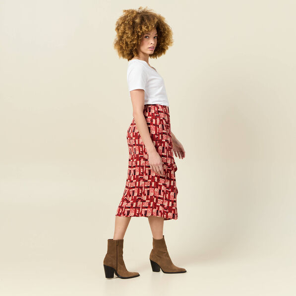 Jupe midi portefeuille fluide rouge foncé femme