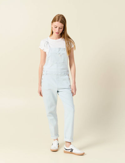 Salopette mom en jeans denim bleach femme