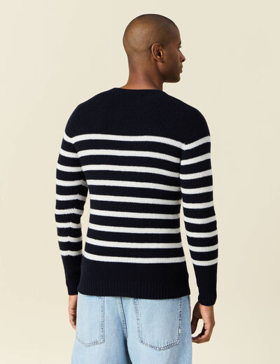 Pull manches longues fabriqué en France bleu marine homme