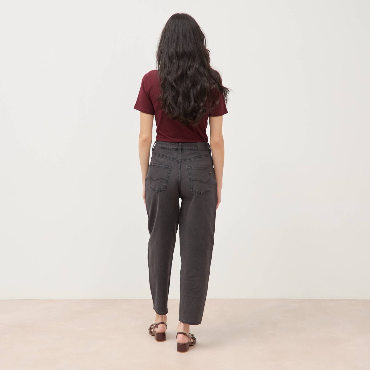 Jeans barrel taille haute 7/8&egrave;me denim gris femme