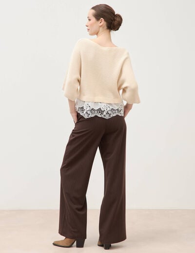Pull col bateau manches courtes ivoire femme