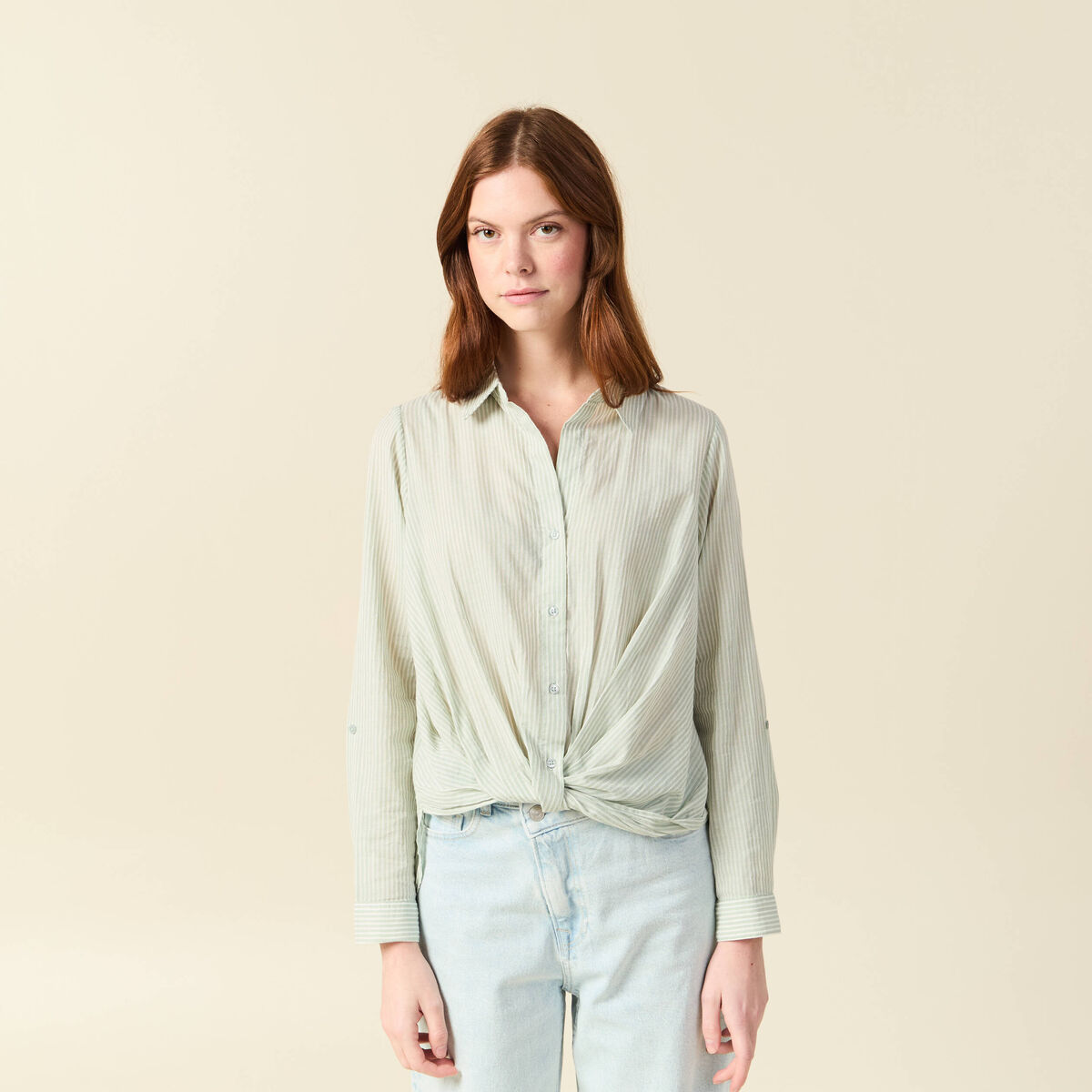 Blouse manches longues vert olive femme