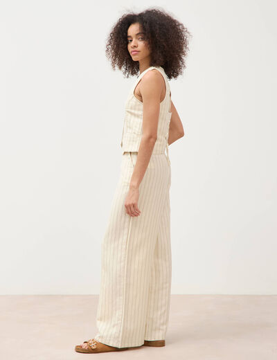 Gilet ajust&eacute; court sans manches col v jaune pastel femme
