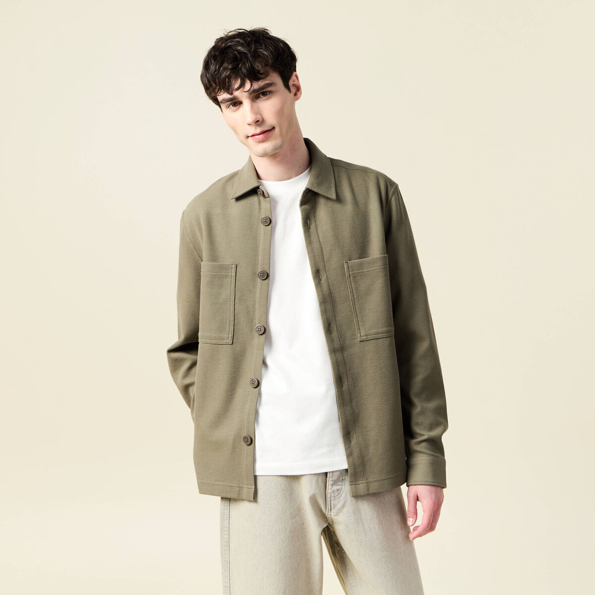 Surchemise manches longues vert kaki homme