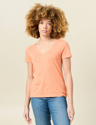 T-shirt manches courtes orange corail femme