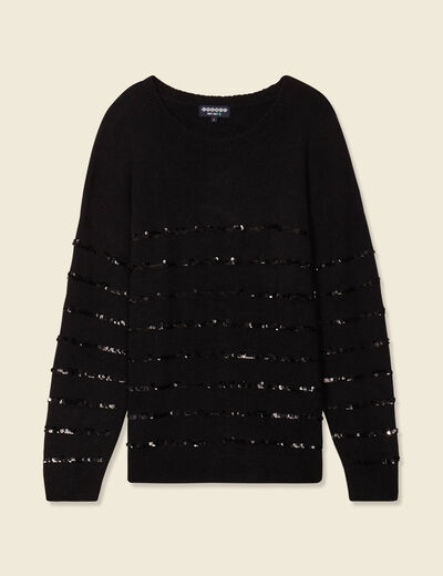 Pull manches longues sequins noir femme