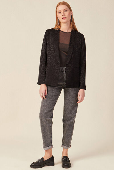 Veste blazer droite satin noir femme