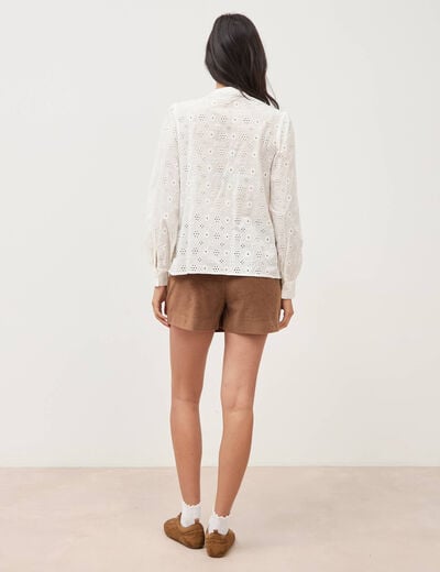 Chemise en coton avec dentelle ecru femme