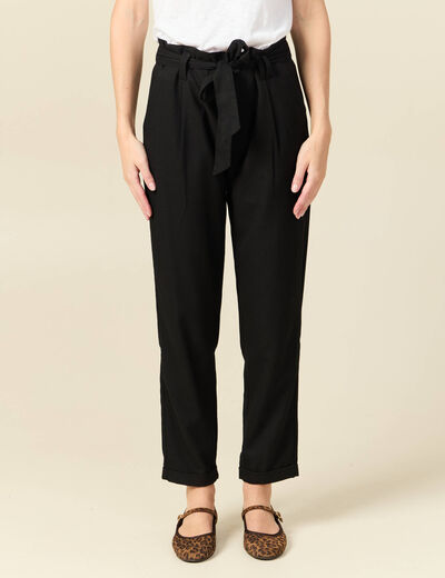 Pantalon paperbag noir femme