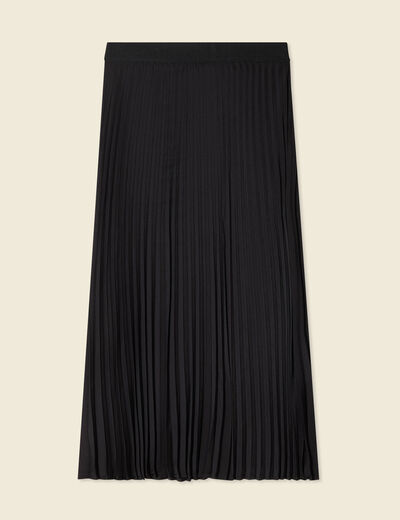 Jupe longue évasée plissée noir femme