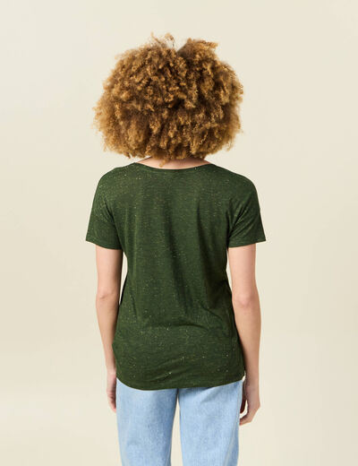 T-shirt manches courtes brillant vert kaki femme