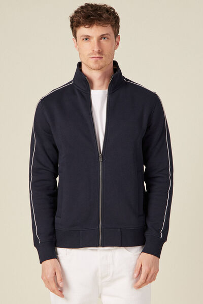 Gilet zippé col montant bleu marine homme