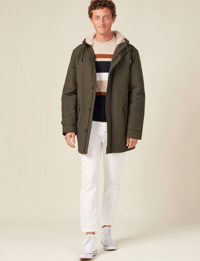 Parka droite à capuche vert kaki homme