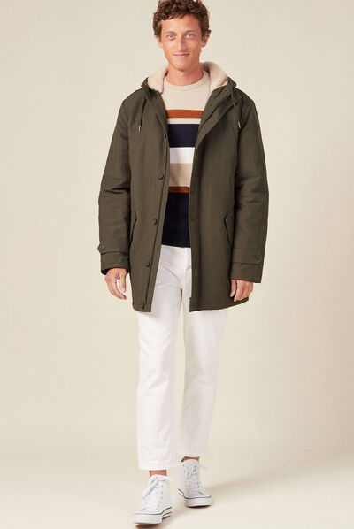Parka droite à capuche vert kaki homme