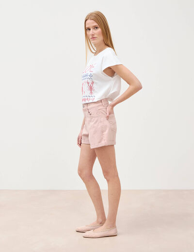 Short mom taille haute rose clair femme