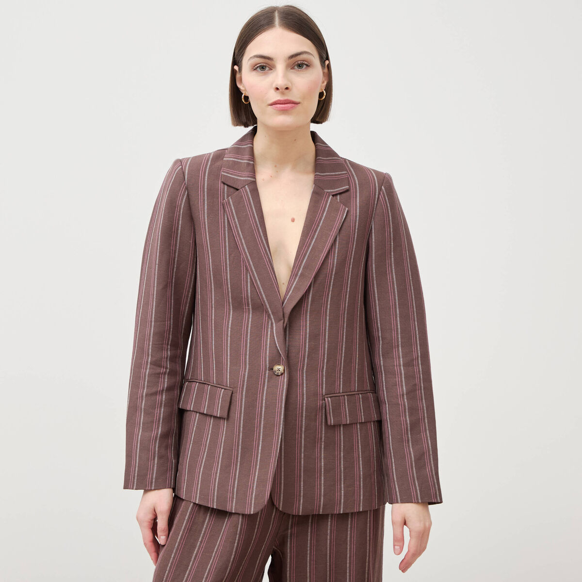 Veste blazer manches longues marron chocolat femme