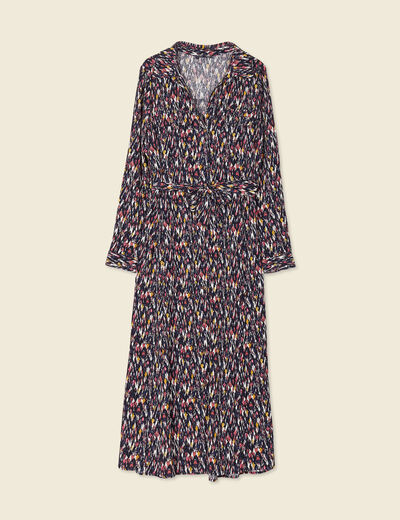 Robe chemise longue évasée bleu marine femme