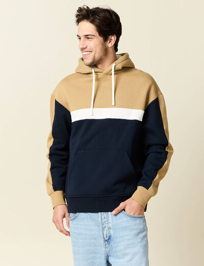 Sweat à capuche doublée bleu marine homme