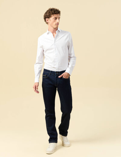 Chemise cintr&eacute;e en coton manches longues blanc homme