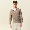 Pull droit col polo manches longues vert kaki homme