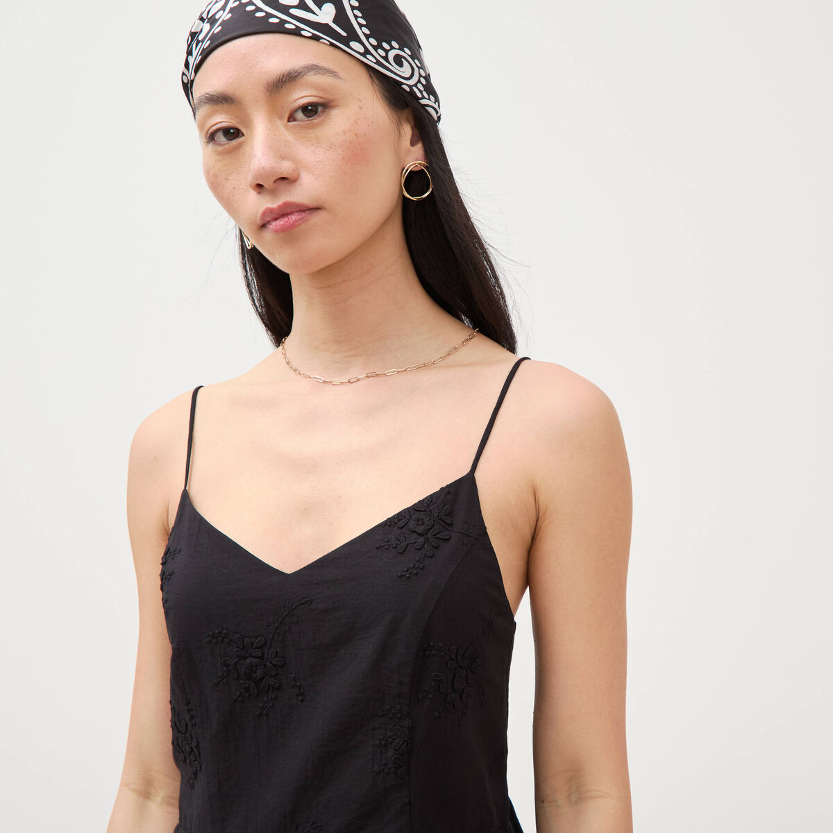 Robe col c&oelig;ur &agrave; bretelles en coton noir femme