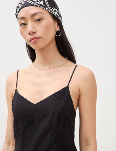 Robe col c&oelig;ur &agrave; bretelles en coton noir femme