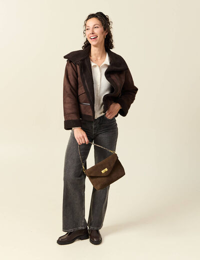 Bombardier court droit similicuir marron femme