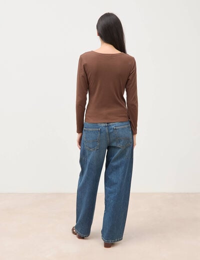 T-shirt cintr&eacute; manches longues marron fonc&eacute; femme